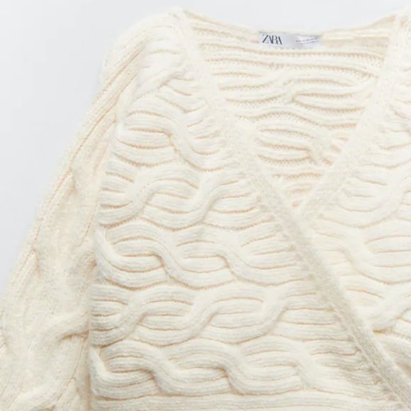 NWT Zara Ecru Cable Knit Wrap Cardigan w/ Hem Tie - Picture 4 of 6